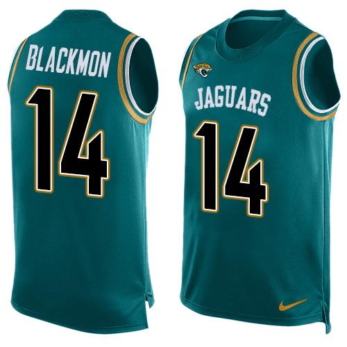 Nike Jaguars #14 Justin Blackmon Teal Green Team Color Men's Stitched NFL Limited Tank Top Jersey - Click Image to Close